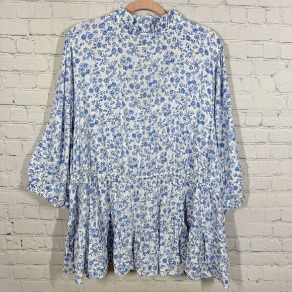 Floral Baby Doll Blouse Women Plus 4X Flowy Balloon Sleeve Cottage Prairie Top - Picture 2 of 10